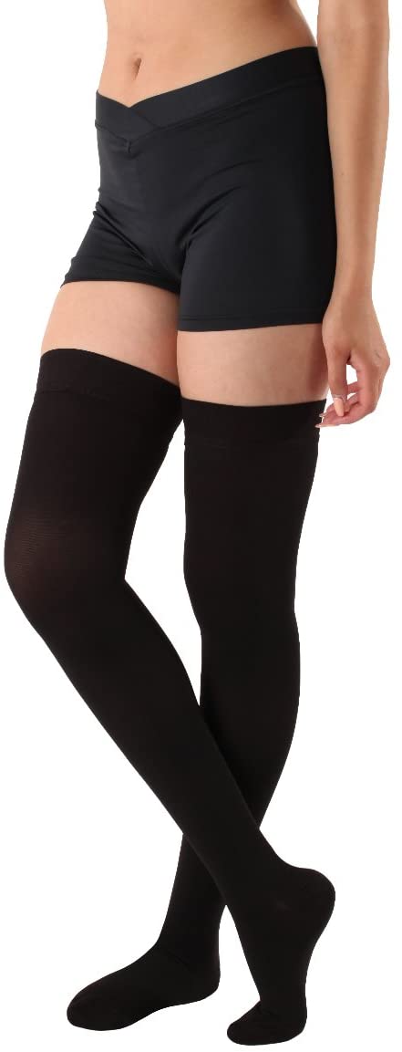 Absolute Support Thigh High Compression Stockings Silicone Border, Black – 2XL