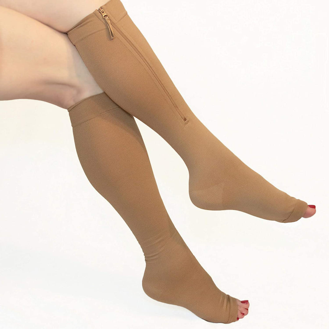 Compression Socks Zipper 20-30mmHg: Knee-high, Open Toe. Size 4XL